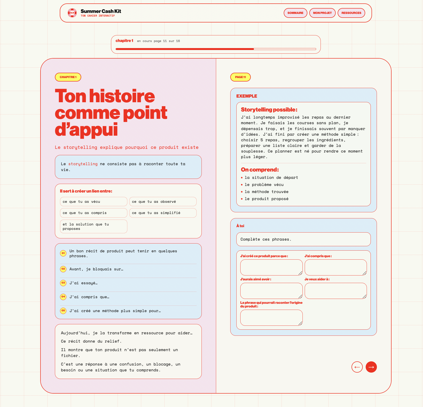Aperçu réel d’une page d’exercice guidé du cahier